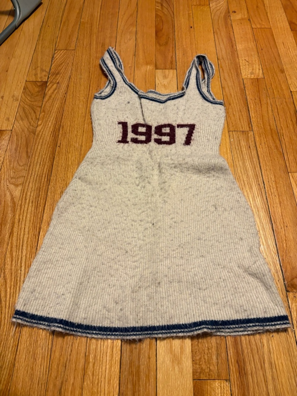 Ribbed Knit Mini Dress with 1997 Chest Detail in Light Gray